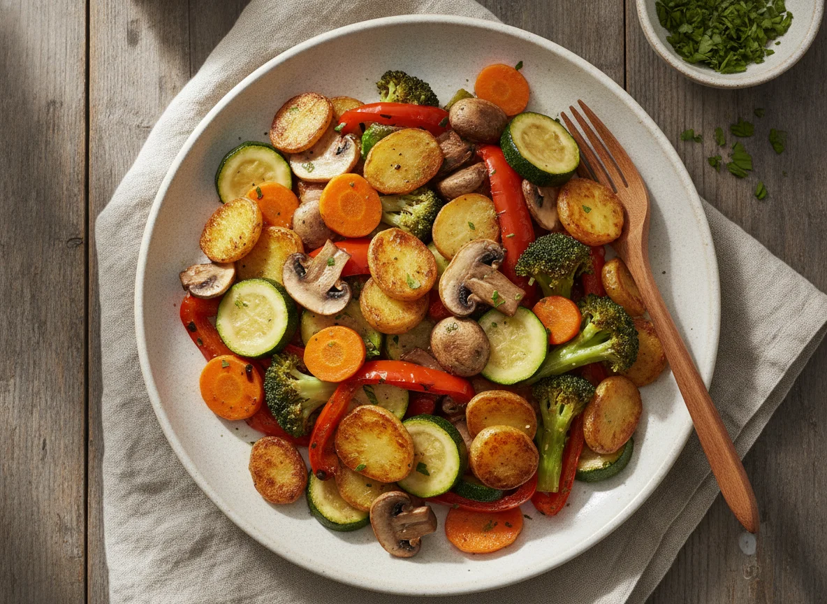 Gebratene Gemüsepfanne mit Kartoffeln photo