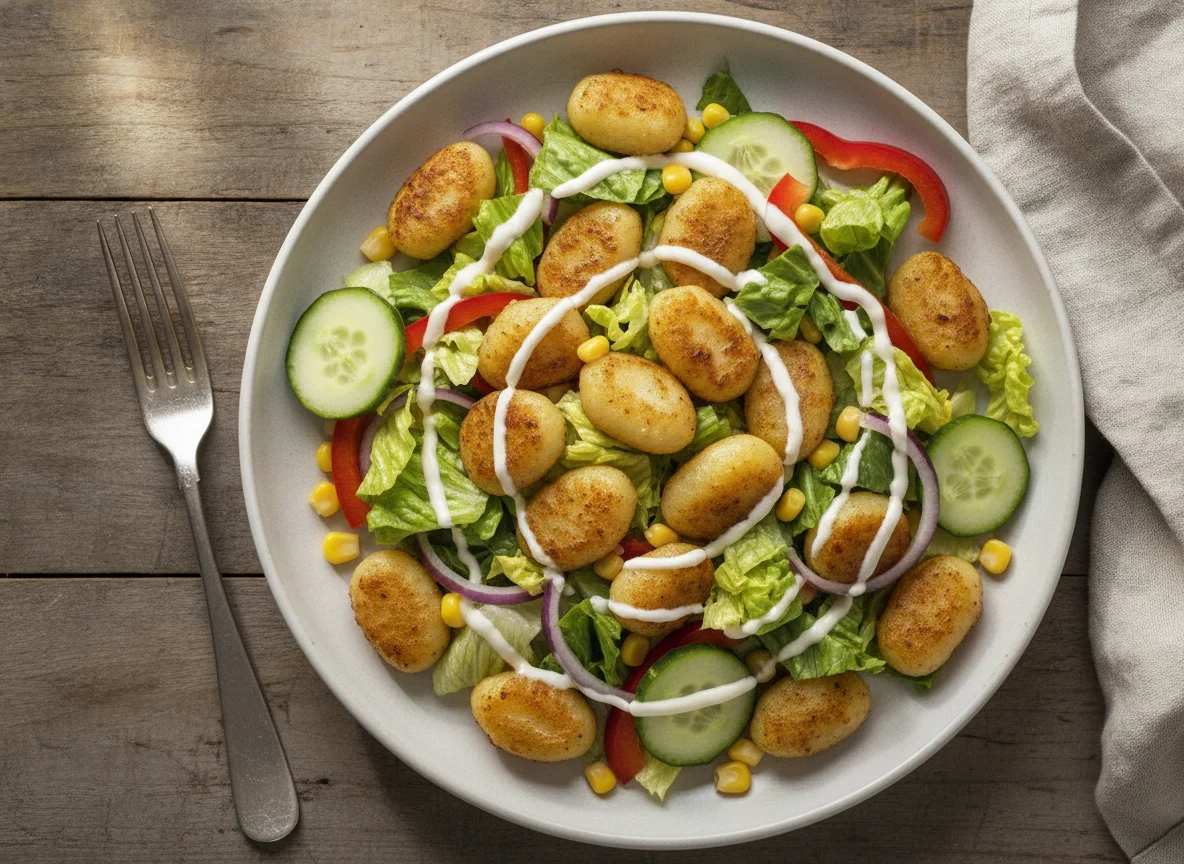 Gebratene Gnocchi mit gemischtem Salat photo