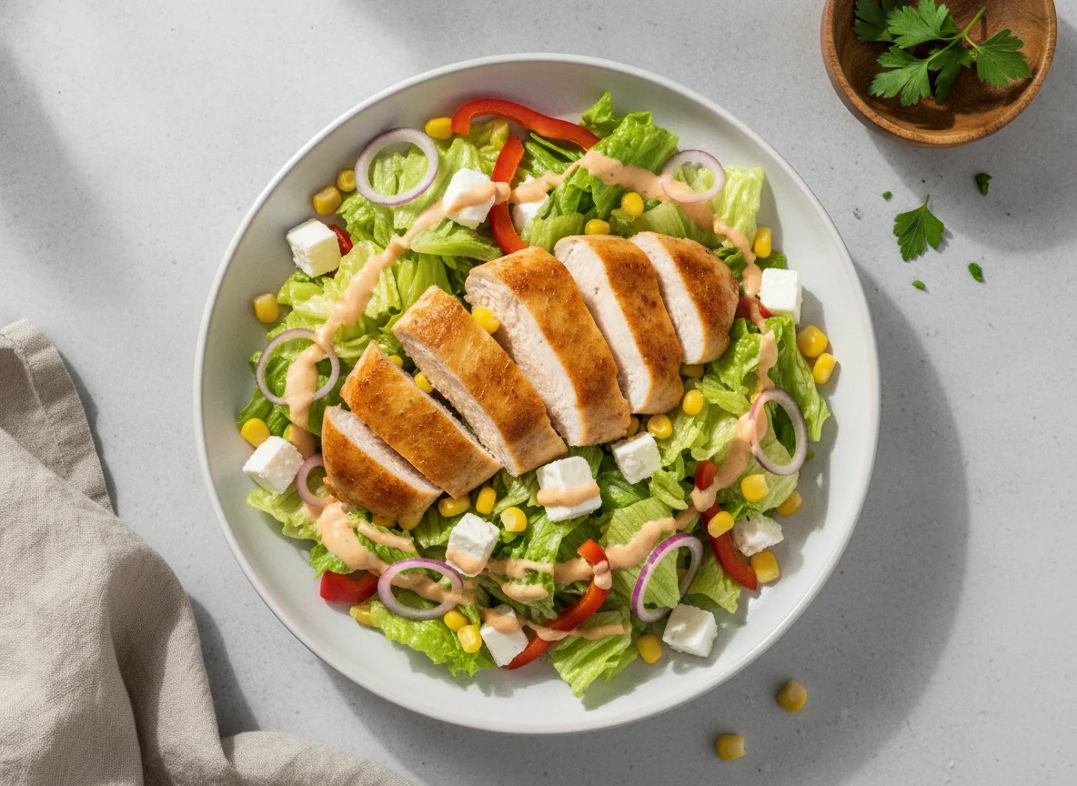 Gebratene Hähnchenbrust mit gemischtem Salat photo