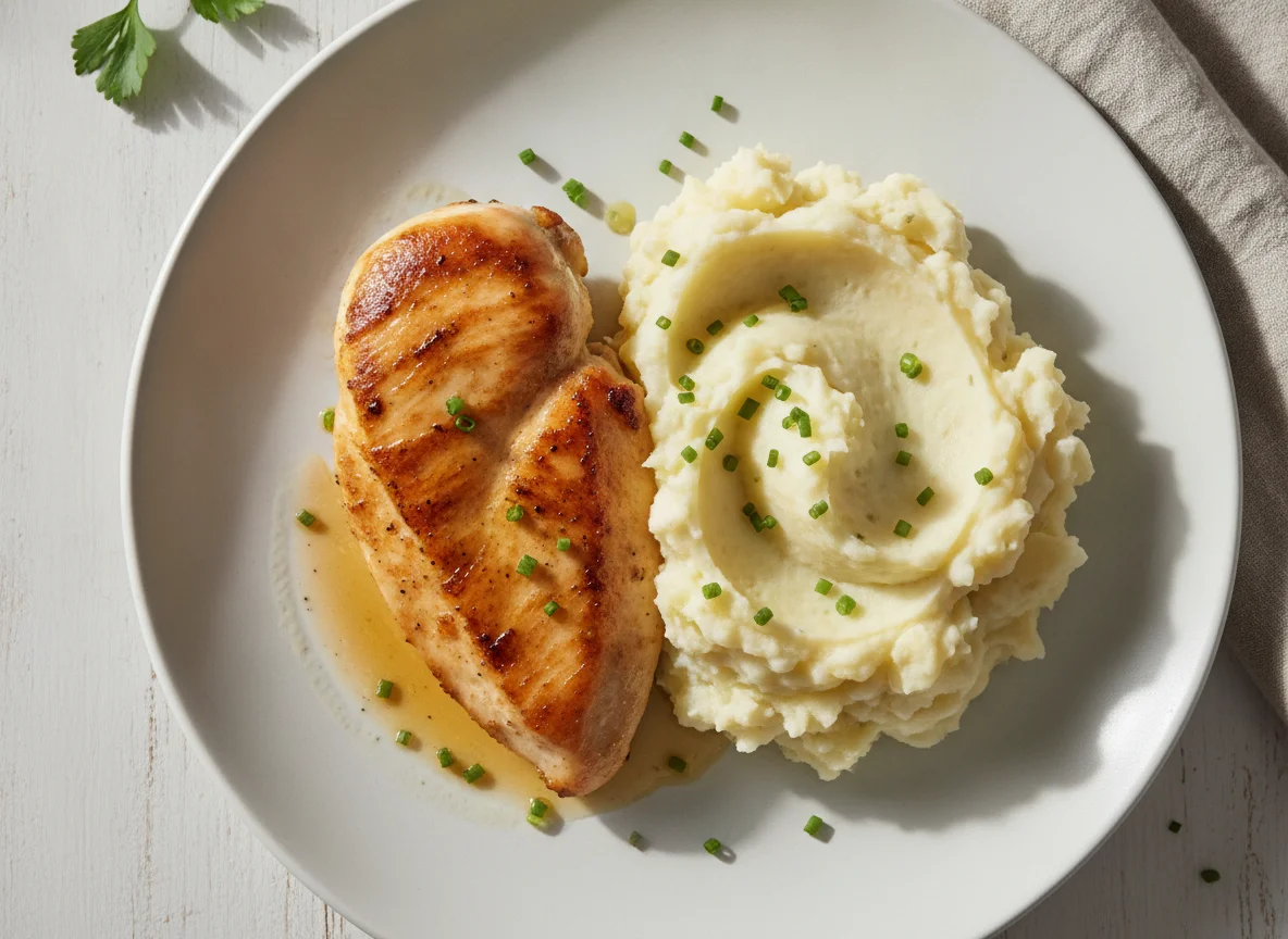 Gebratene Hähnchenbrust mit Kartoffelpüree photo