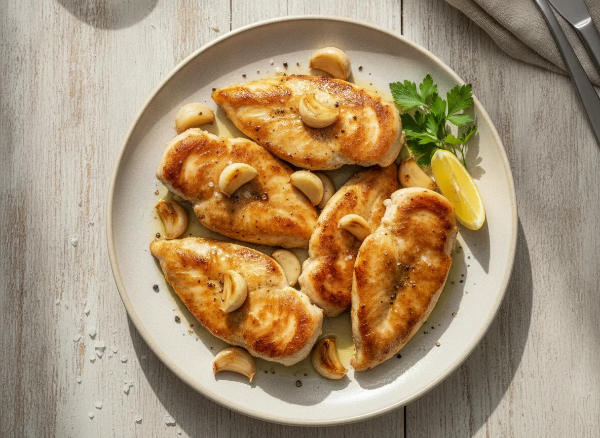 Gebratene Hähnchenbrust mit Knoblauch photo