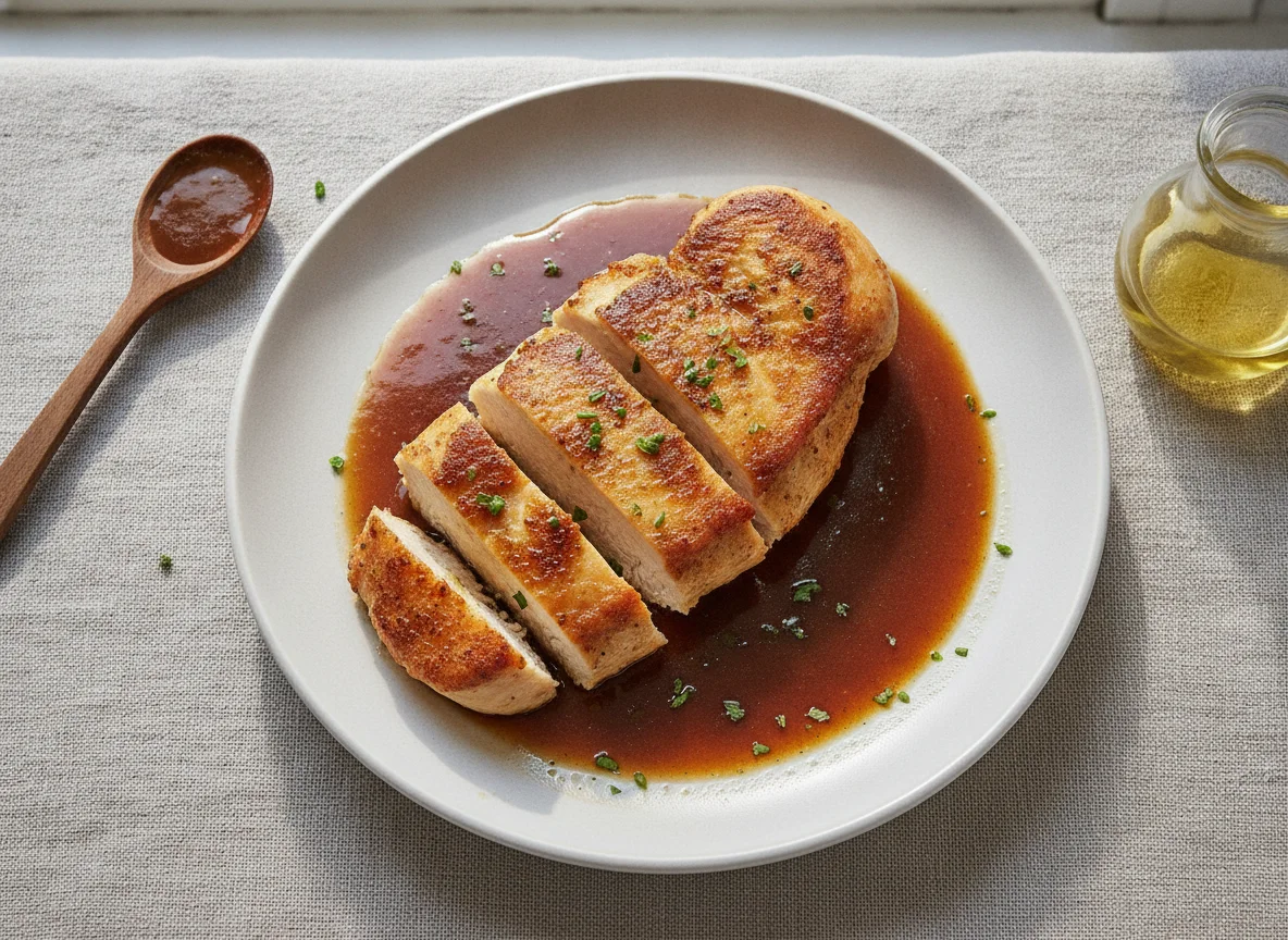 Gebratene Hähnchenbrust mit Sauce photo