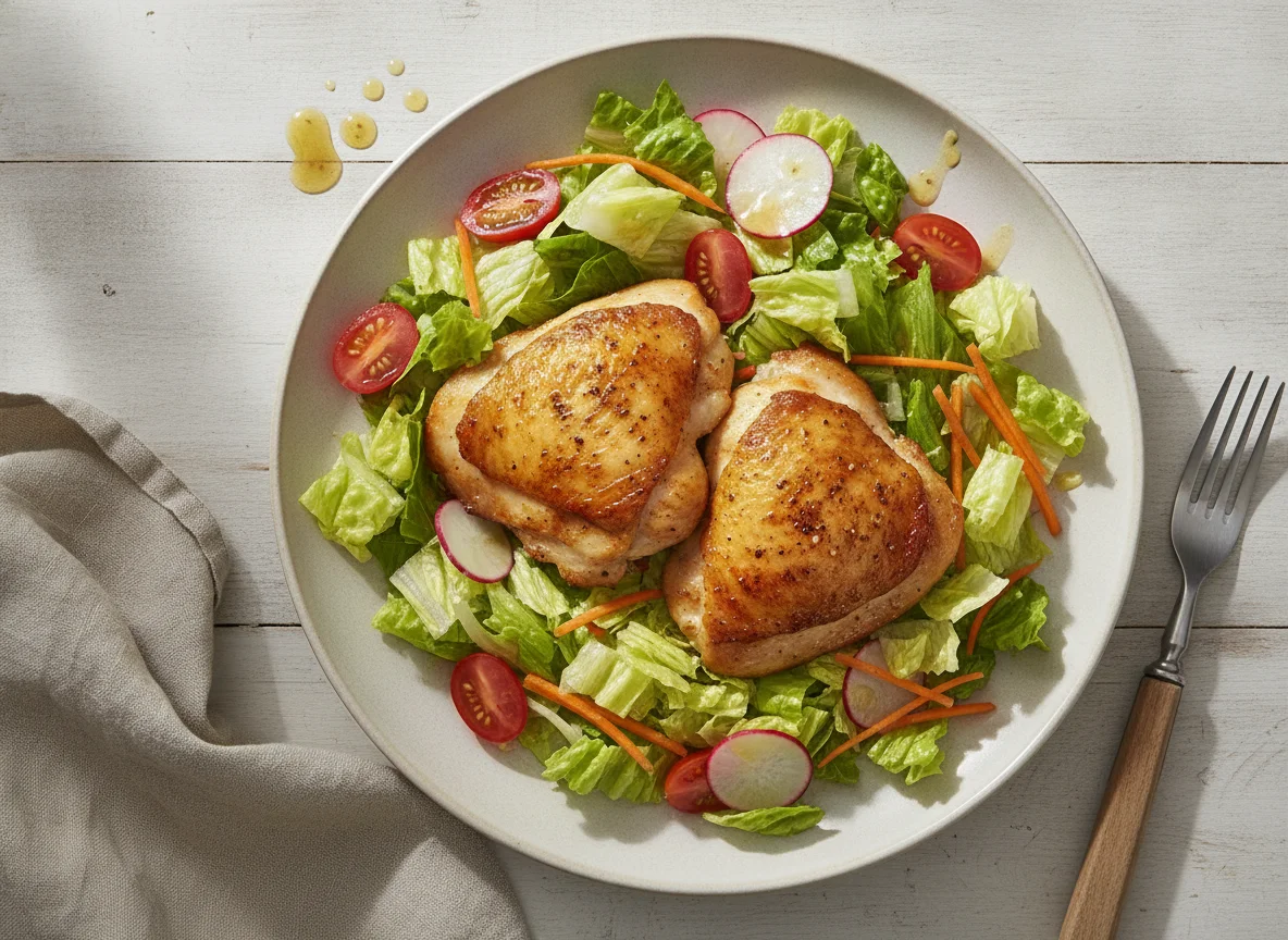 Gebratene Hähnchenschenkel mit gemischtem Salat photo