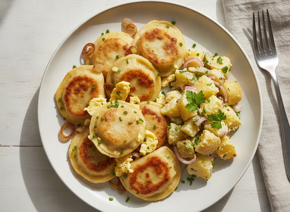 Gebratene Maultaschen mit Kartoffelsalat photo