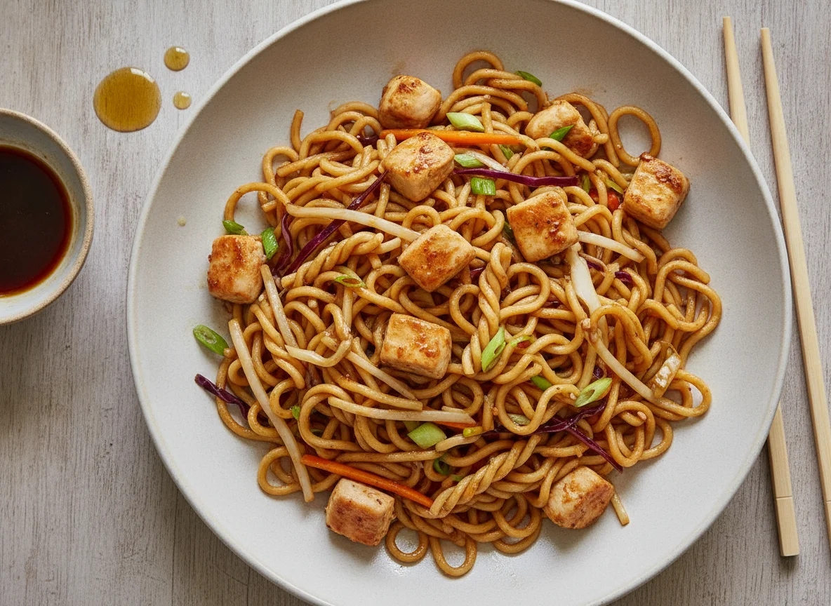 Gebratene Nudeln mit Poulet photo