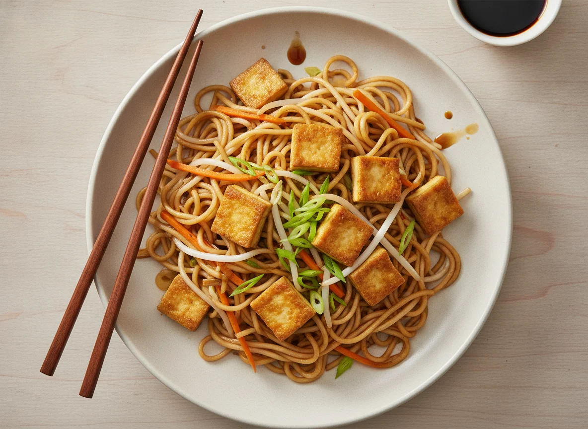 Gebratene Nudeln mit Tofu photo