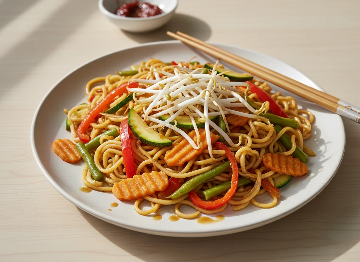 Gebratene Nudeln mit Wok-Gemüse photo