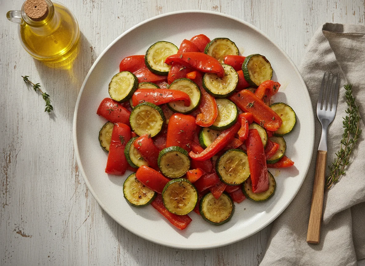 Gebratene Paprika und Zucchini photo