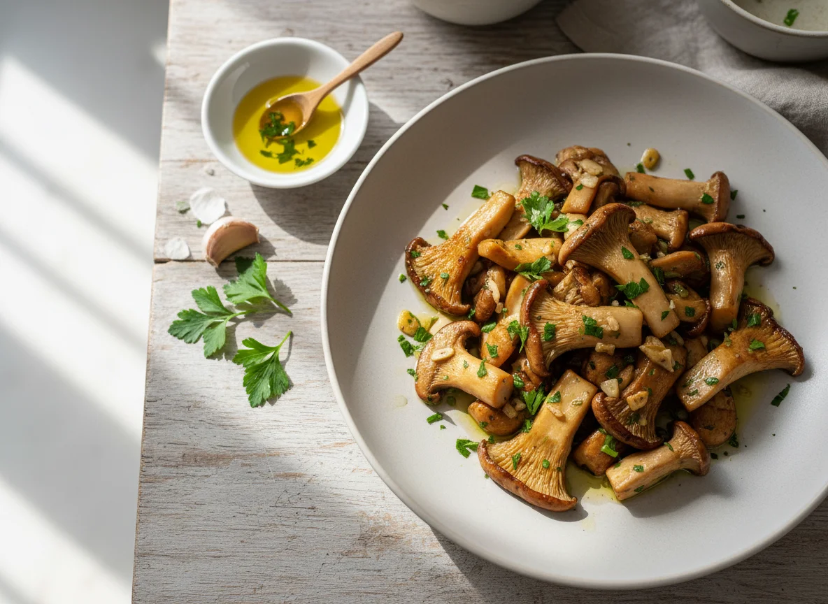 Gebratene Pilze mit Petersilie photo