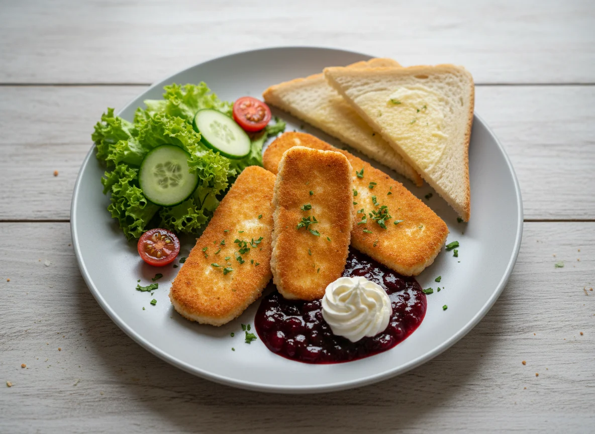Gebratener Camembert mit Toast und Preiselbeeren photo