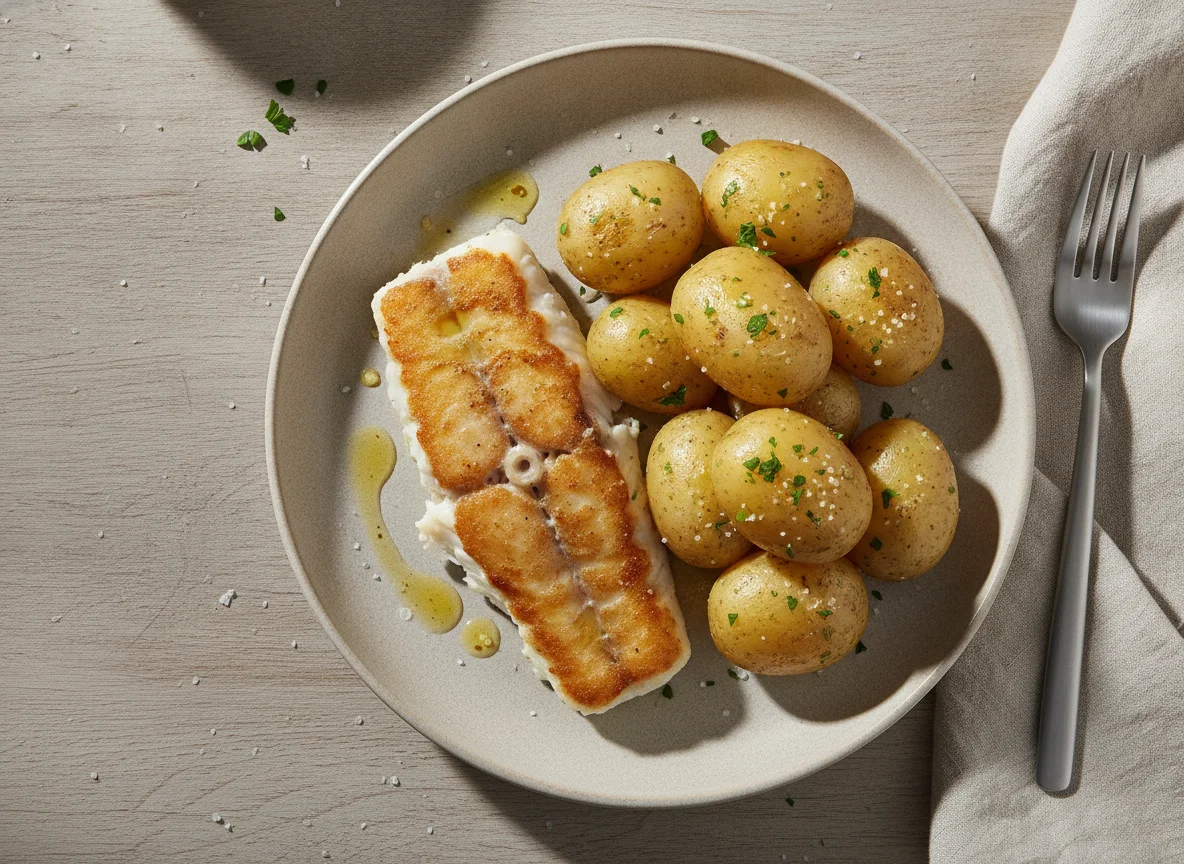 Gebratener Fisch mit Salzkartoffeln photo