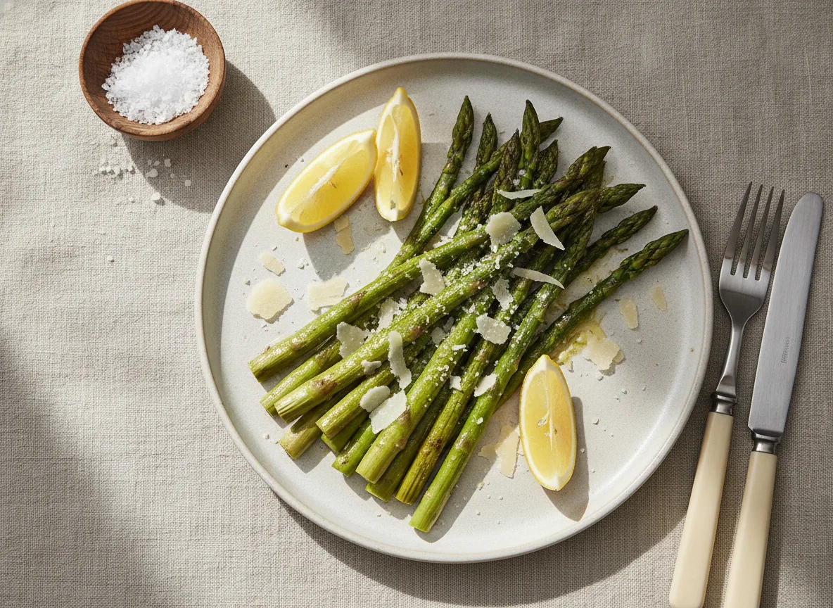 Gebratener grüner Spargel mit Parmesan photo