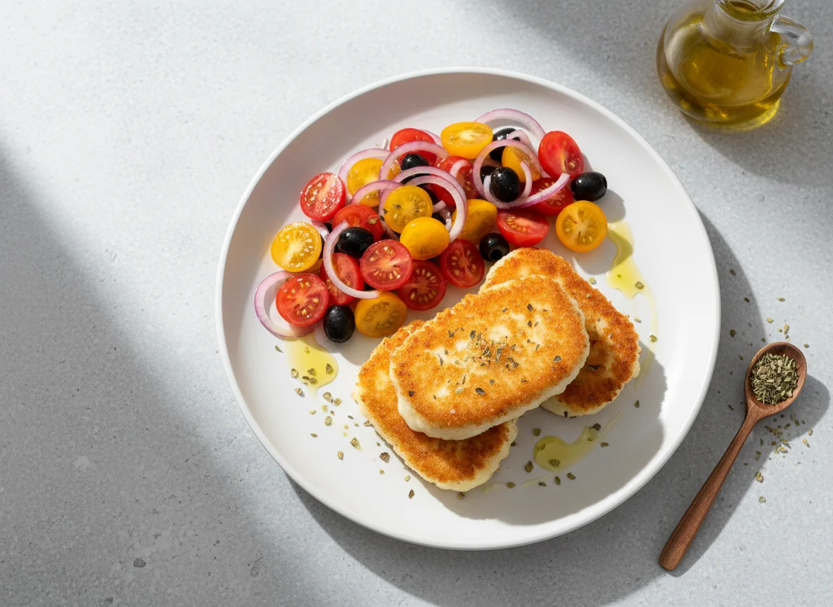 Gebratener Käse mit Tomatensalat photo