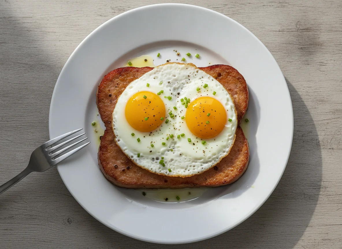 Gebratener Leberkäse mit Spiegelei photo