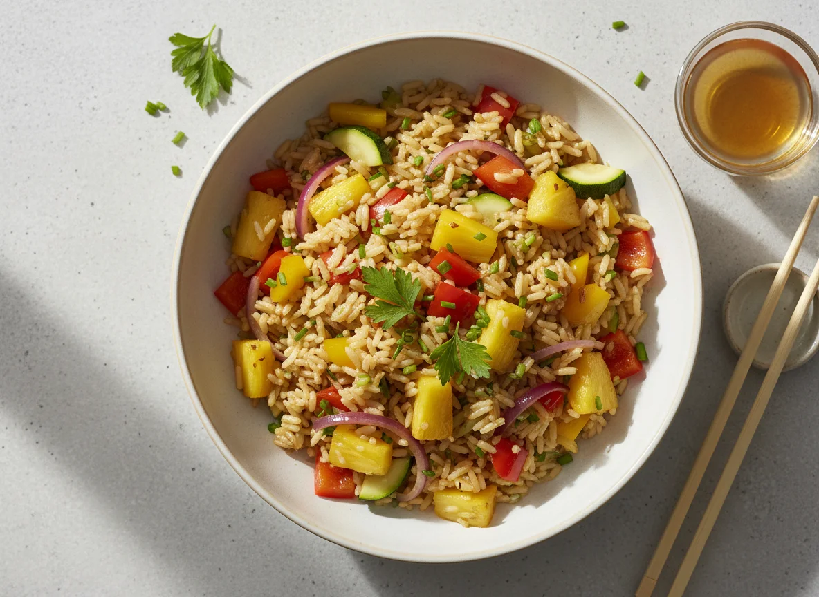 Gebratener Reis mit Gemüse und Ananas photo