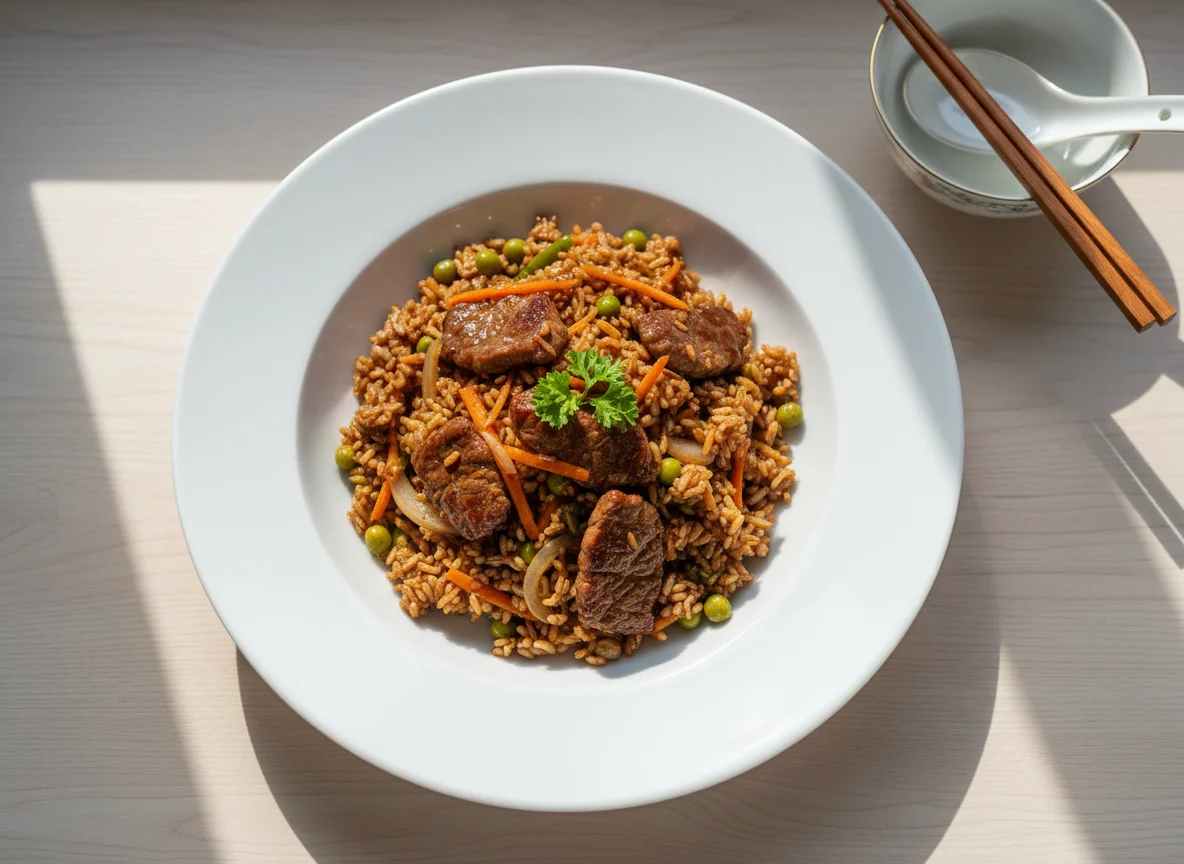 Gebratener Reis mit Rindfleisch photo