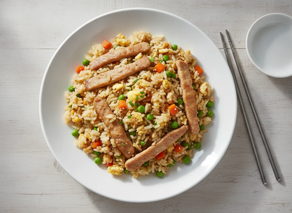 Gebratener Reis mit Schweinefleisch und Gemüse photo