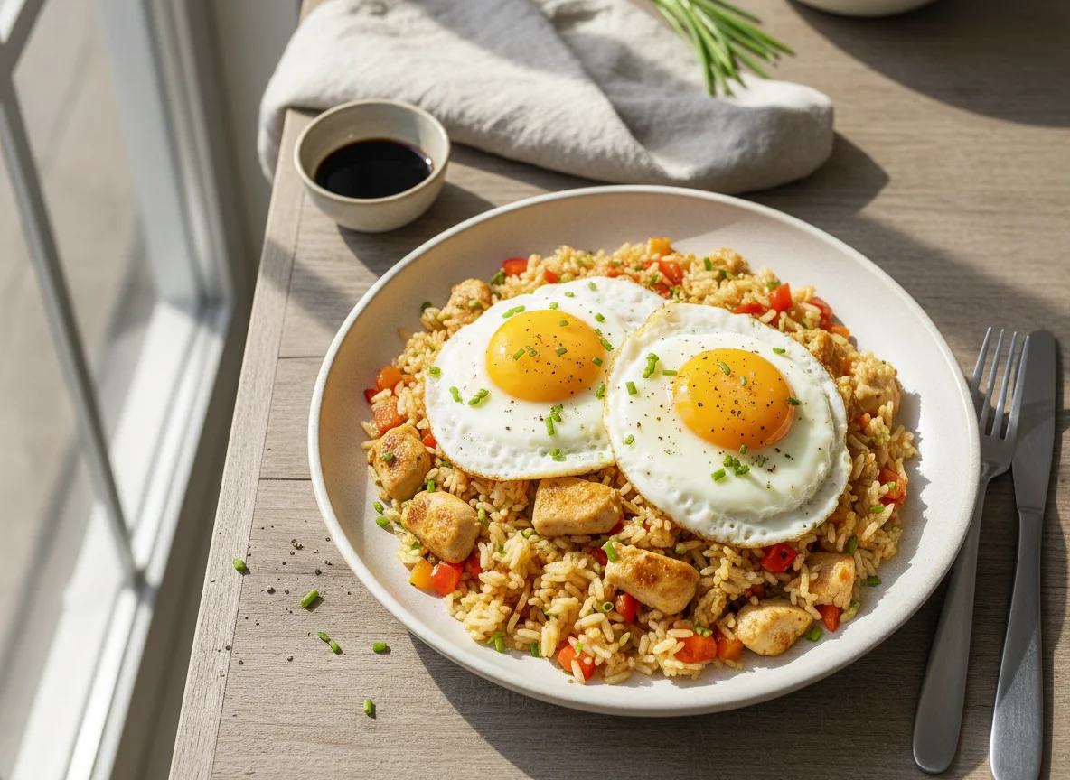 Gebratener Reis mit Spiegeleiern photo
