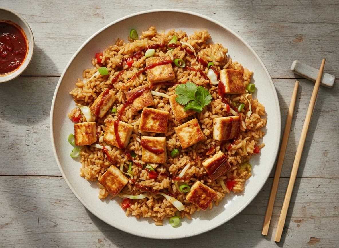 Gebratener Reis mit Tofu photo