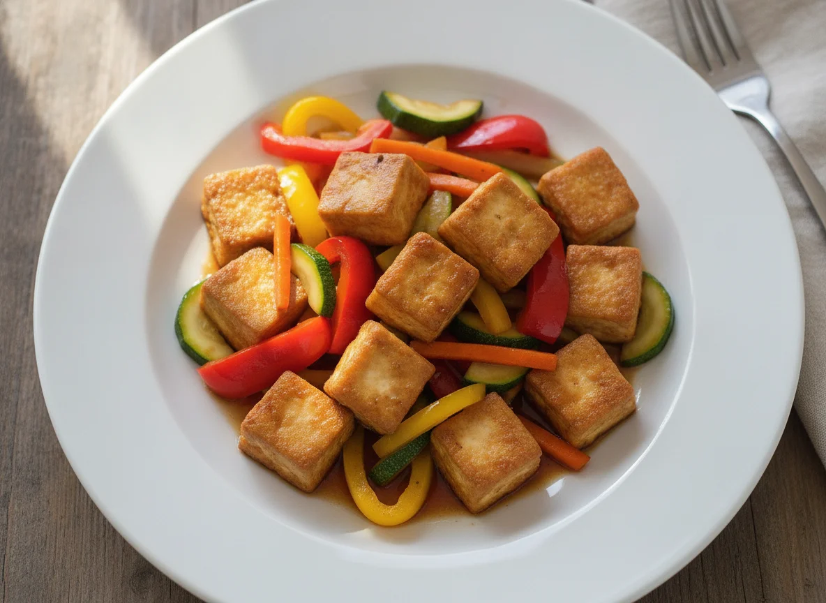 Gebratener Tofu mit Gemüse photo