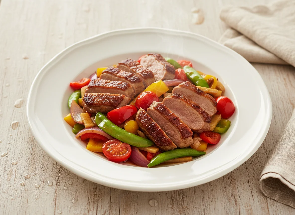 Gebratenes Entenfleisch mit Gemüse photo