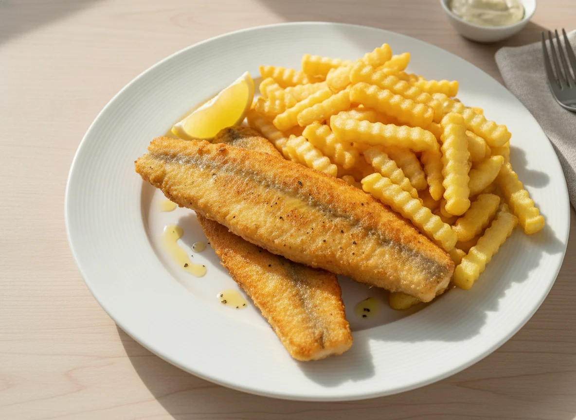 Gebratenes Fischfilet mit Pommes Frites photo