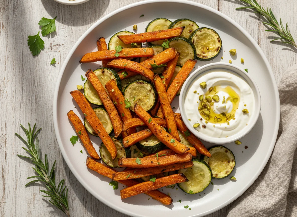 Gebratenes Gemüse mit Dip photo