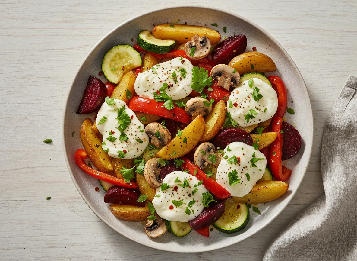 Gebratenes Gemüse mit Mozzarella photo