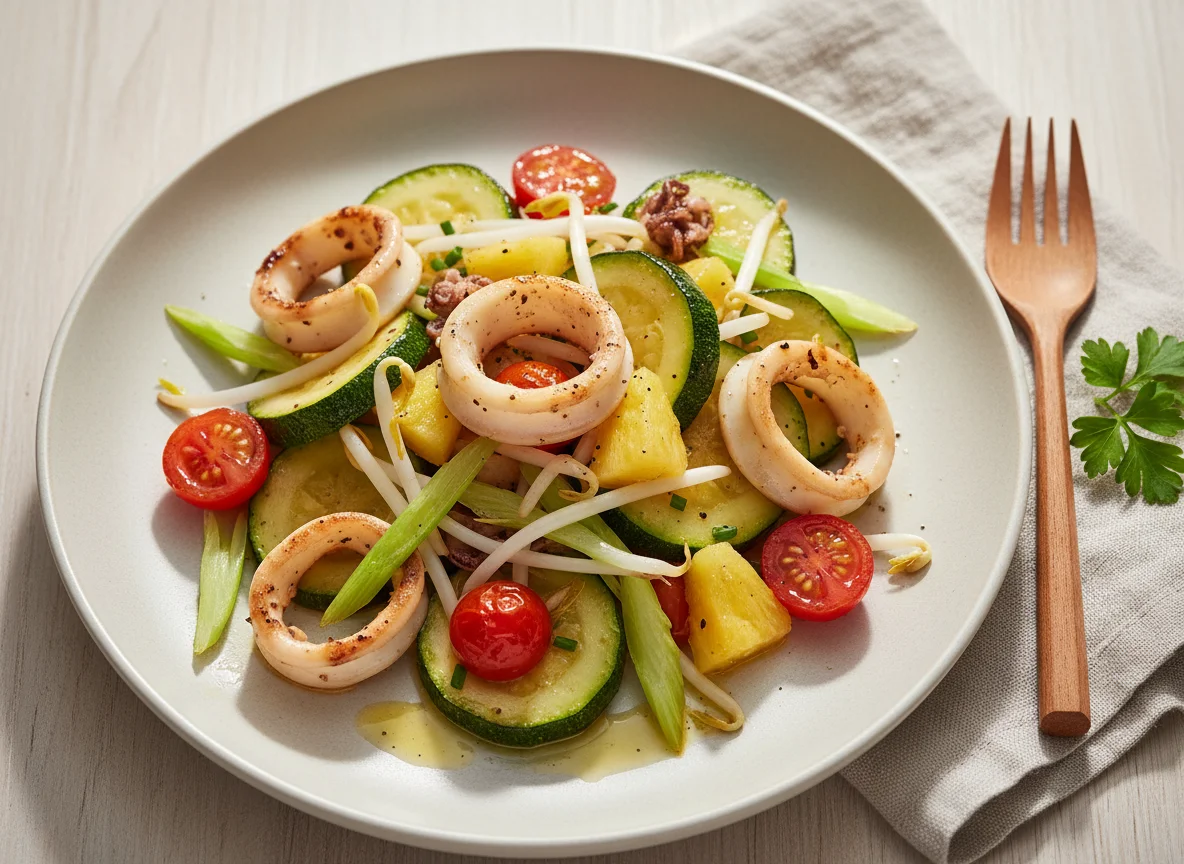 Gebratenes Gemüse mit Tintenfisch photo