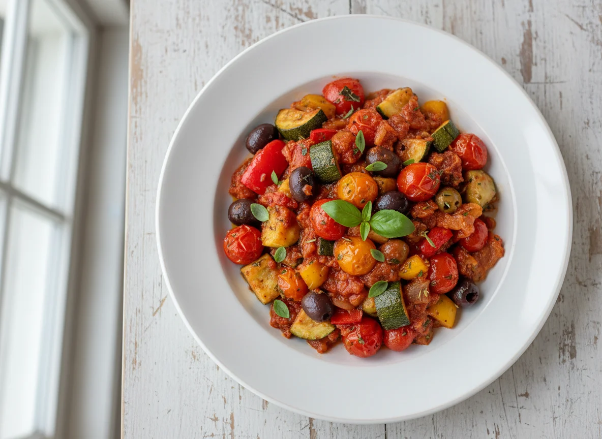 Gebratenes Gemüse mit Tomatensauce photo
