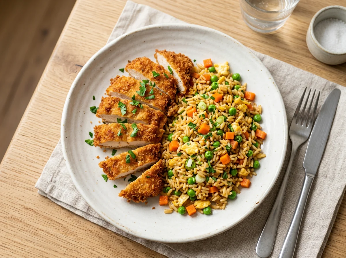 Gebratenes Hähnchen mit gebratenem Reis photo