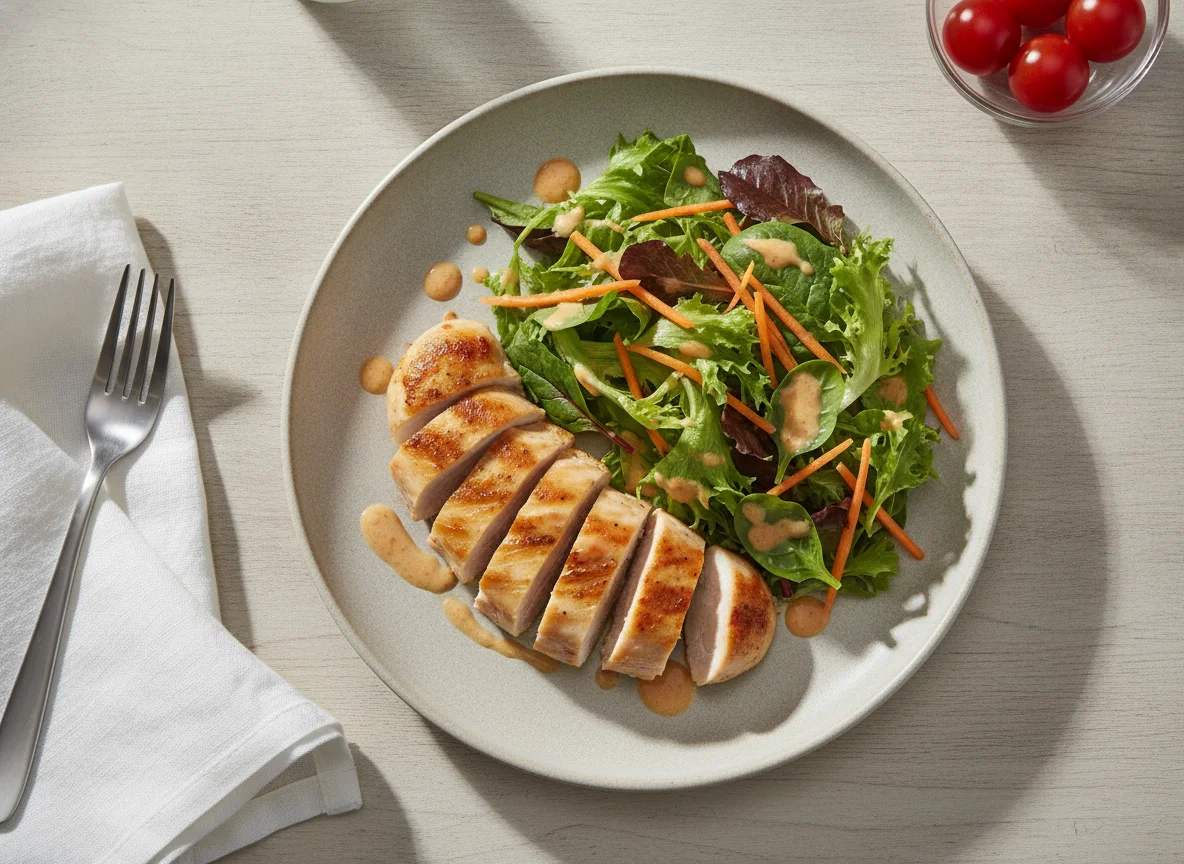 Gebratenes Hähnchen mit gemischtem Salat photo