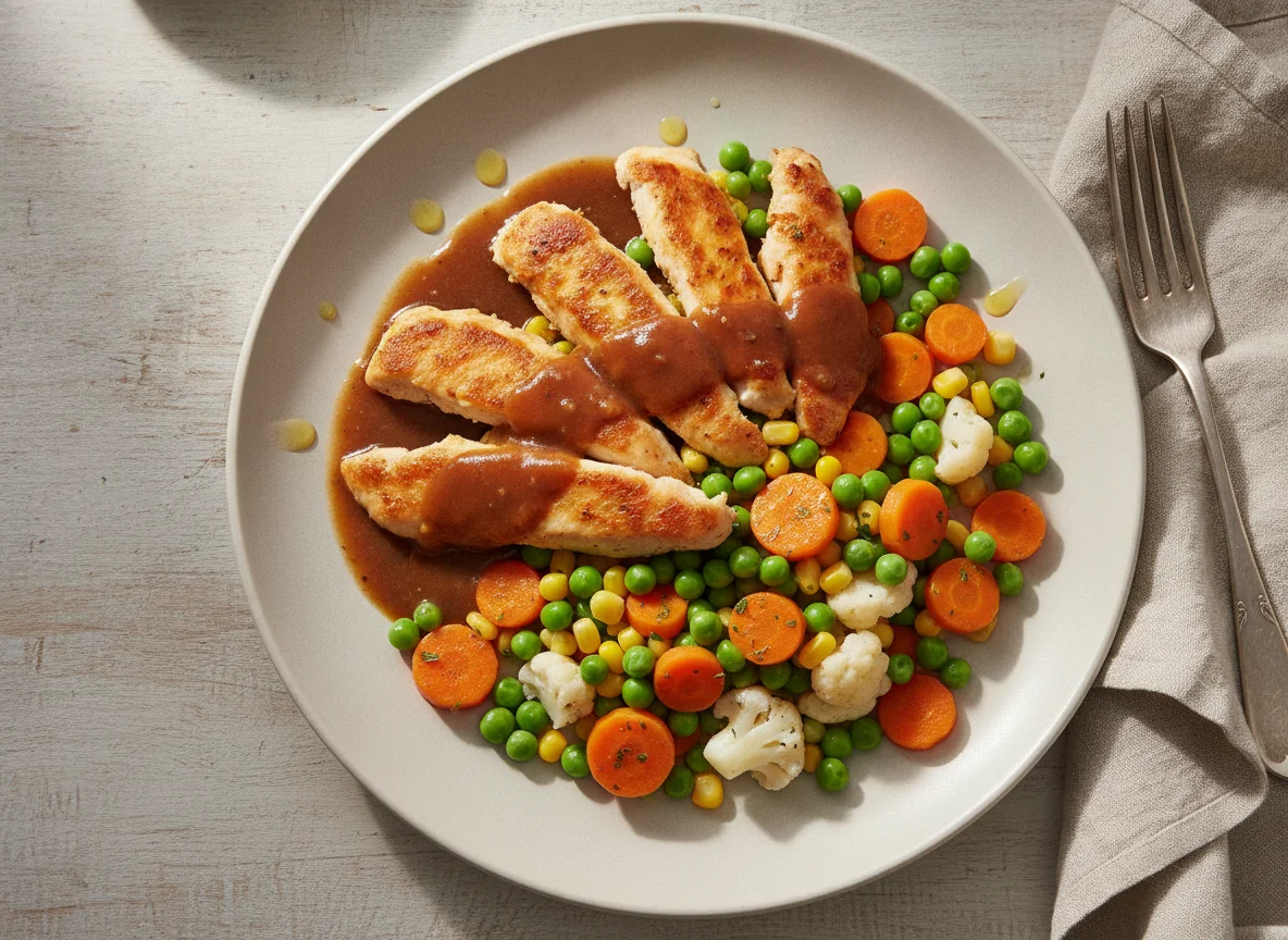 Gebratenes Hähnchen mit Mischgemüse photo