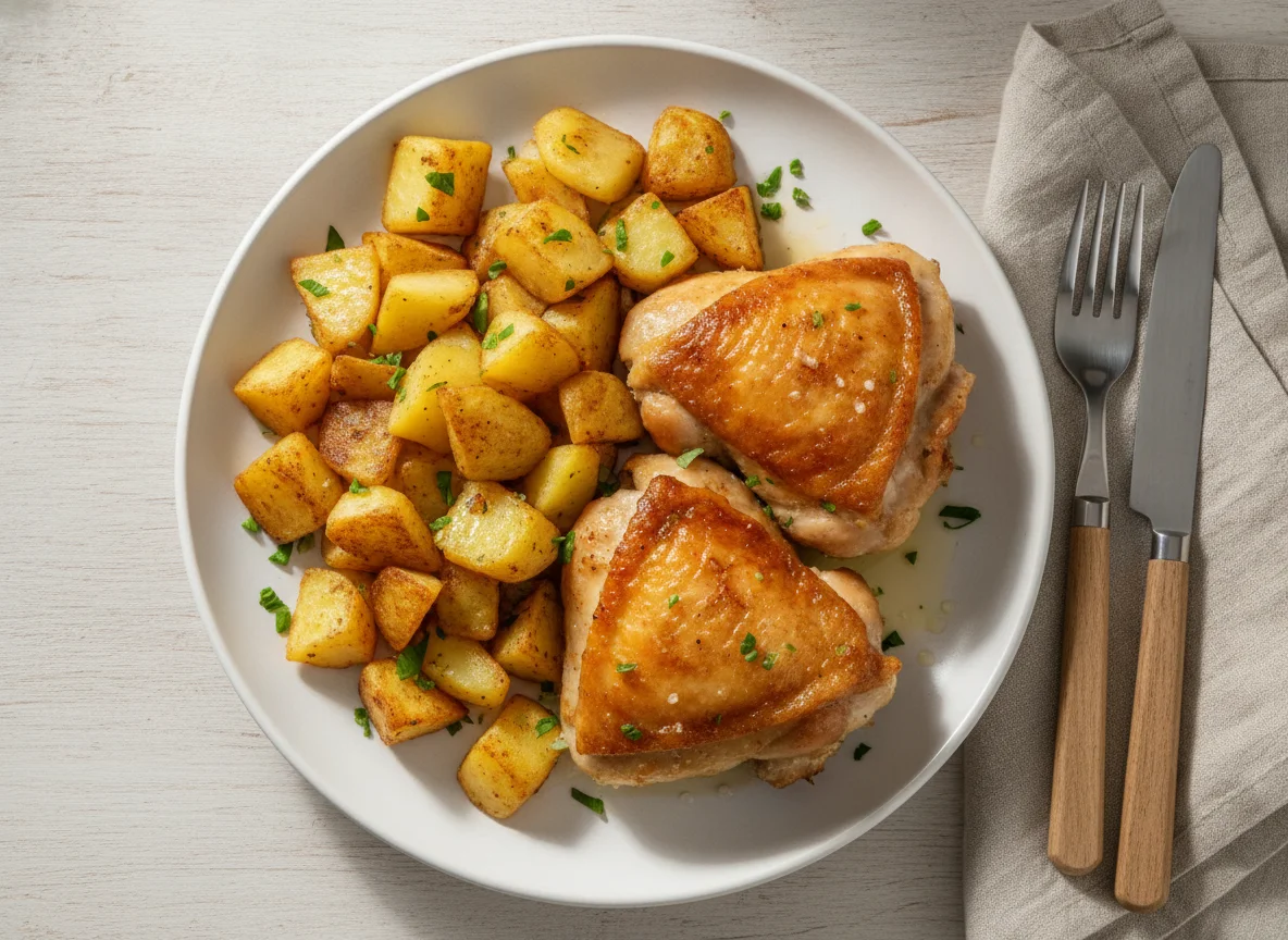 Gebratenes Hähnchen mit Röstkartoffeln photo