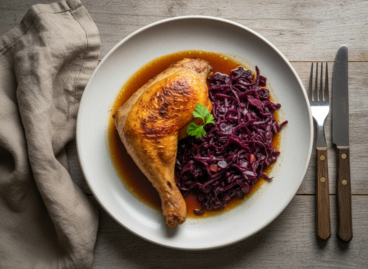 Gebratenes Hähnchen mit Rotkohl photo