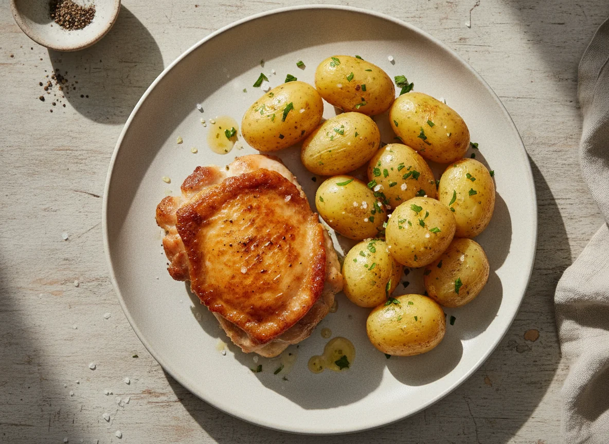 Gebratenes Hähnchen mit Salzkartoffeln photo
