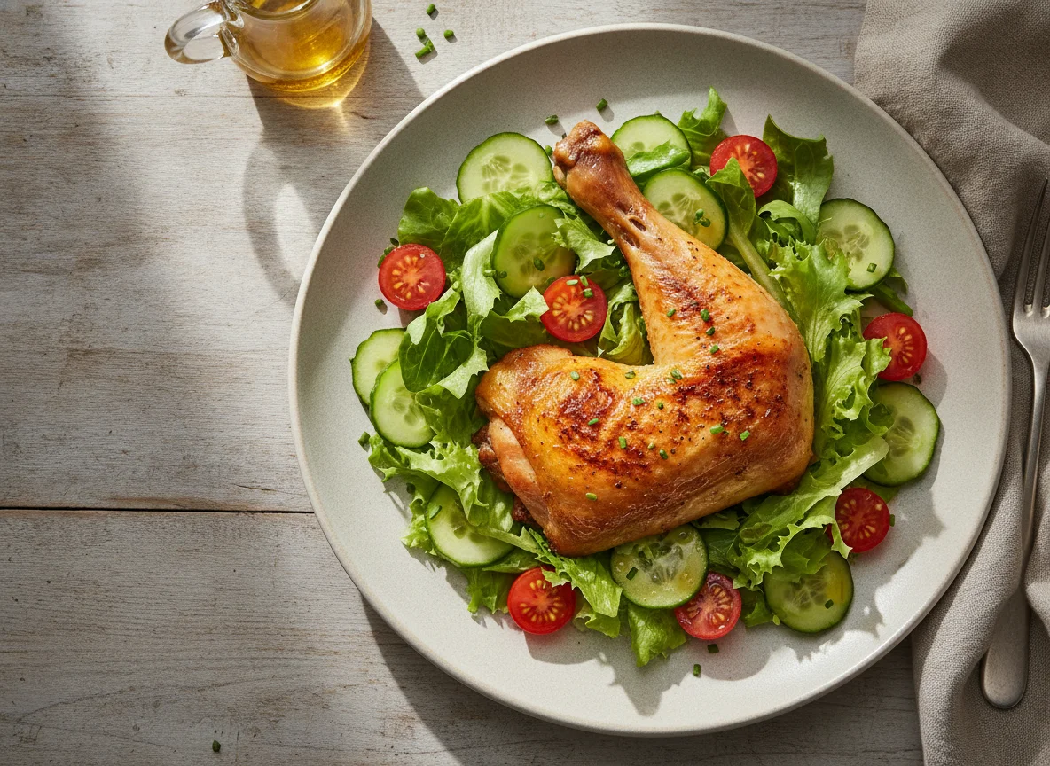 Gebratenes Hähnchenbein mit gemischtem Salat photo