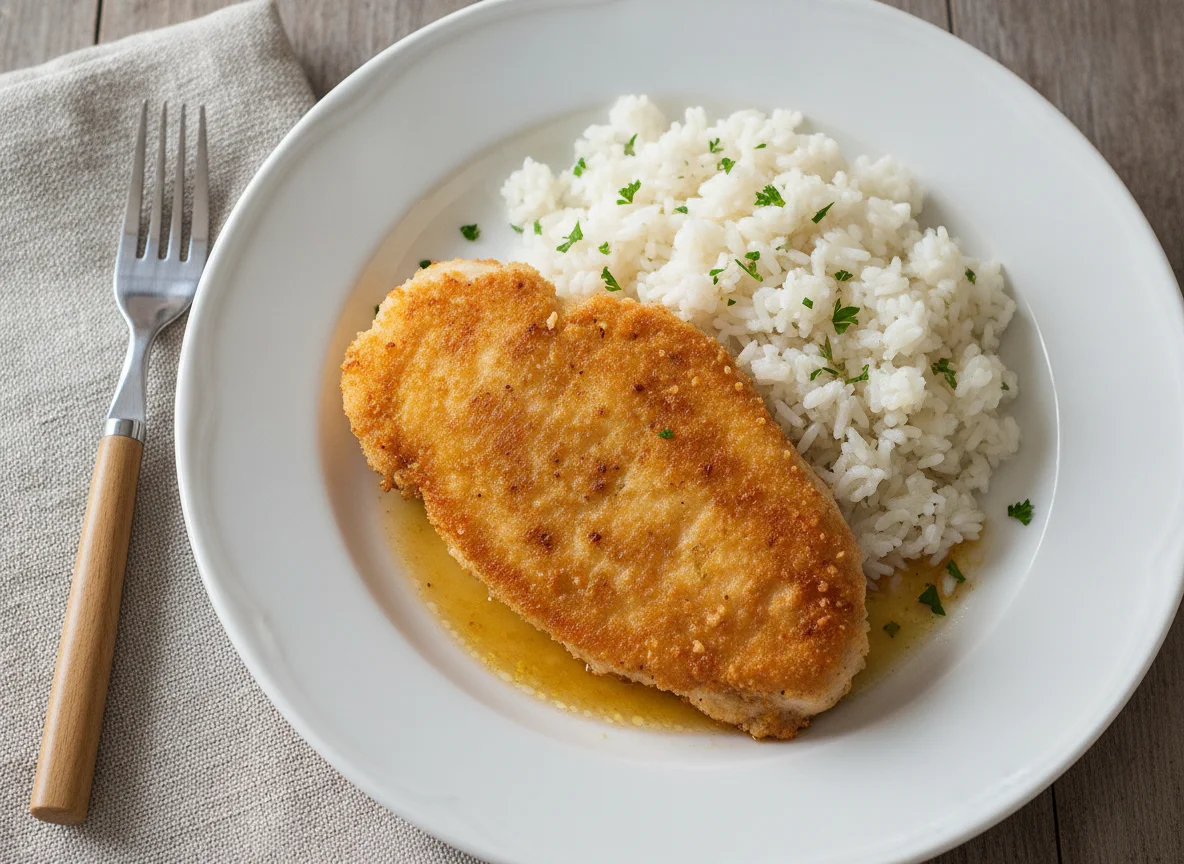 Gebratenes Hähnchenbrustfilet mit Reis photo