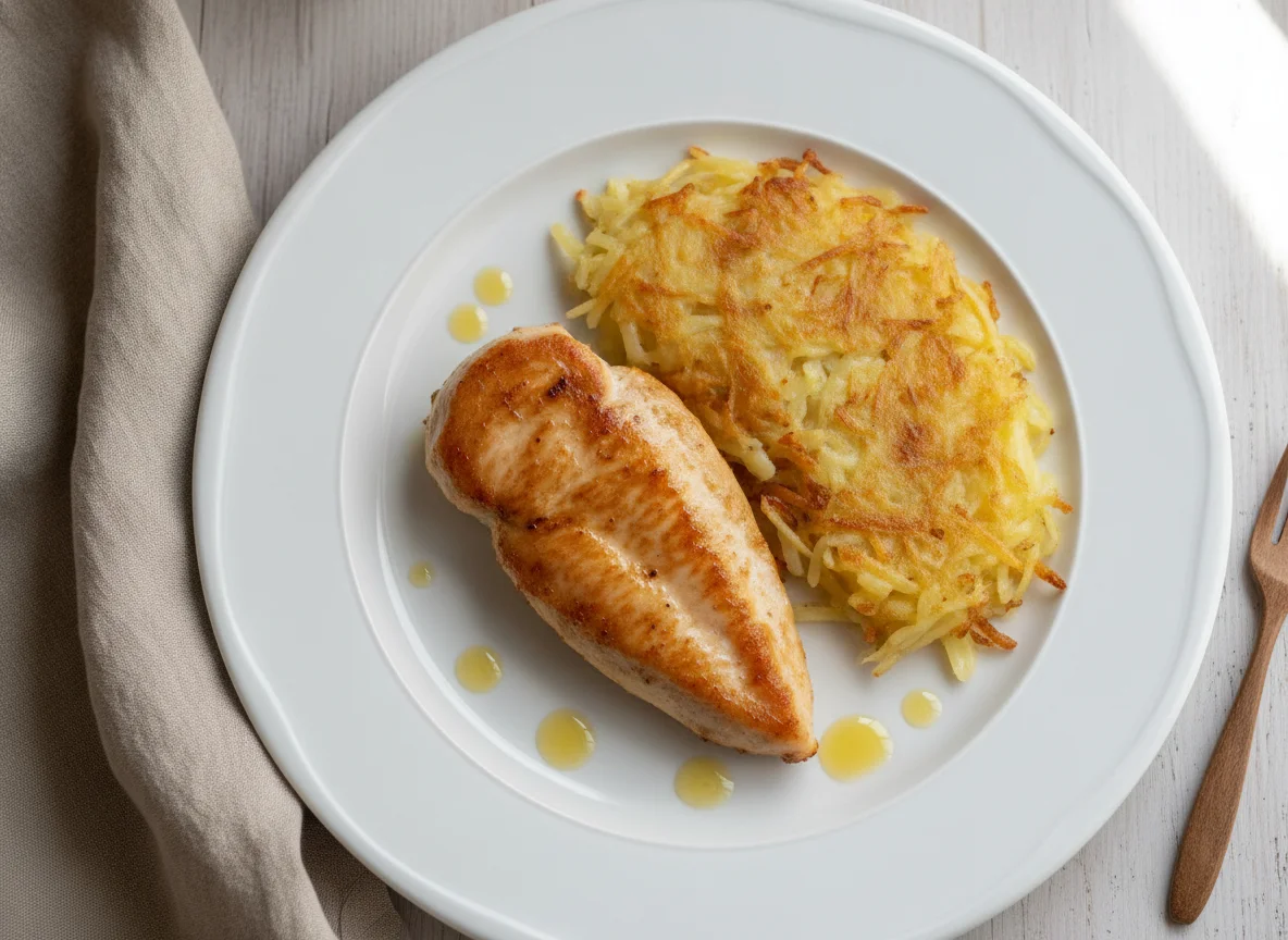 Gebratenes Hähnchenbrustfilet mit Röstkartoffeln photo