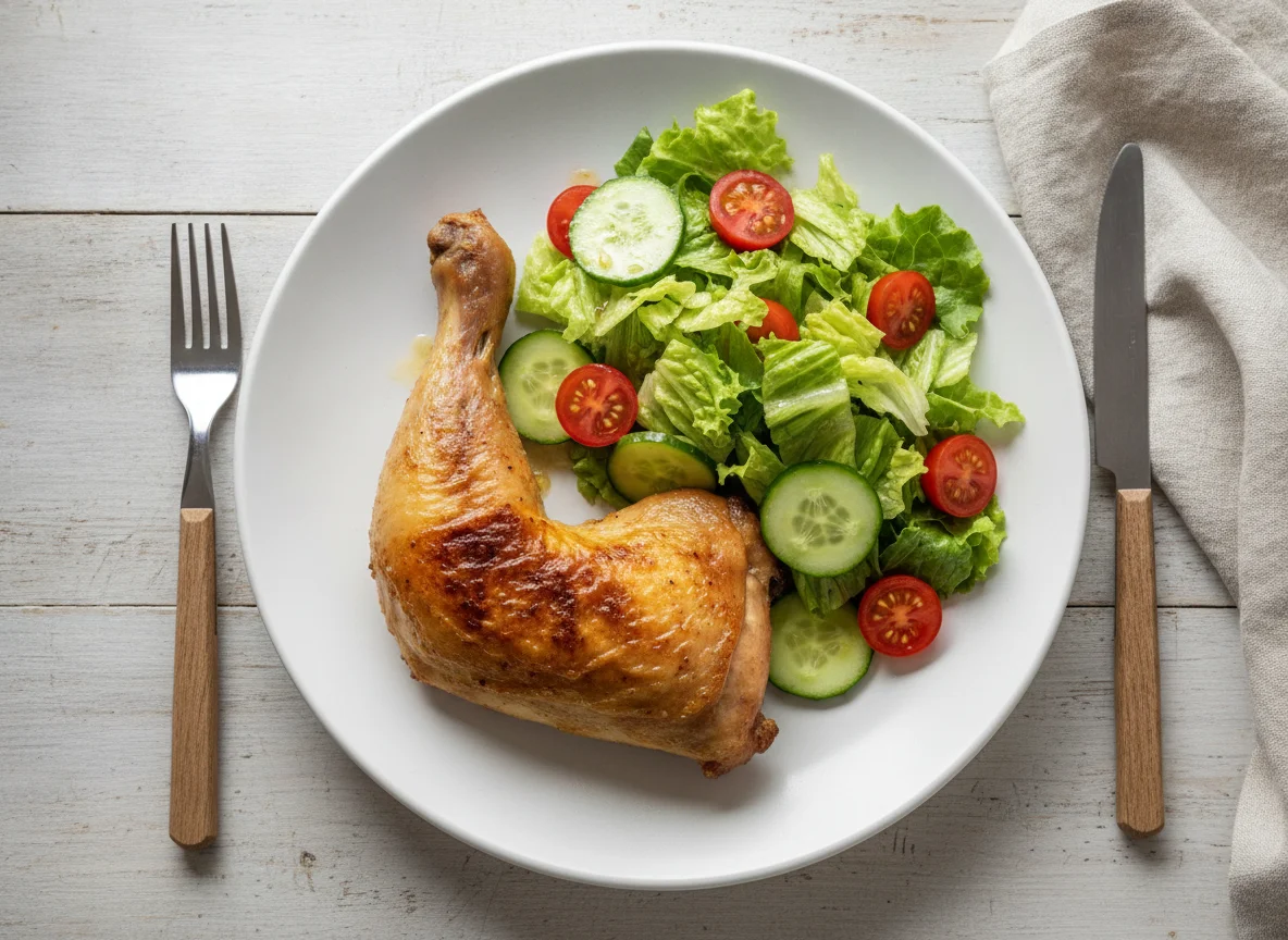 Gebratenes Hähnchenschenkel mit gemischtem Salat photo