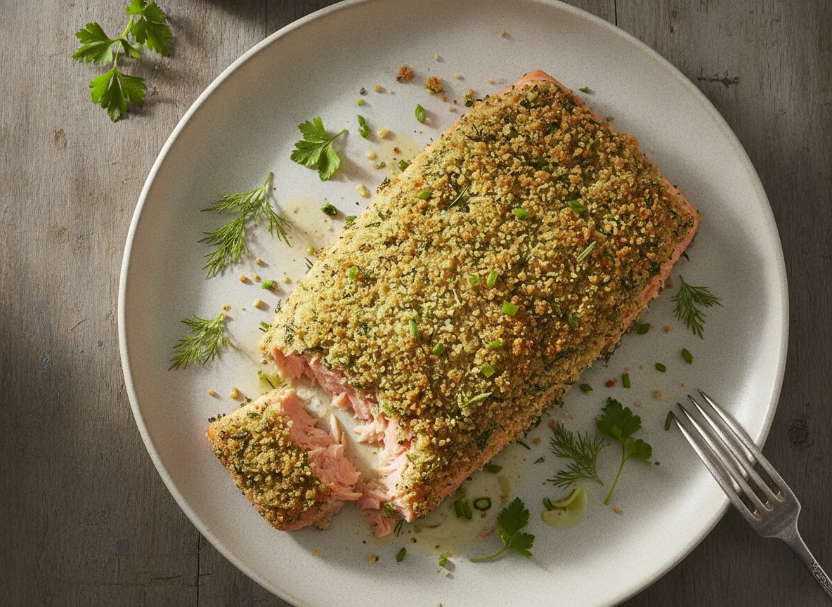 Gebratenes Lachsfilet mit Kräuterkruste photo