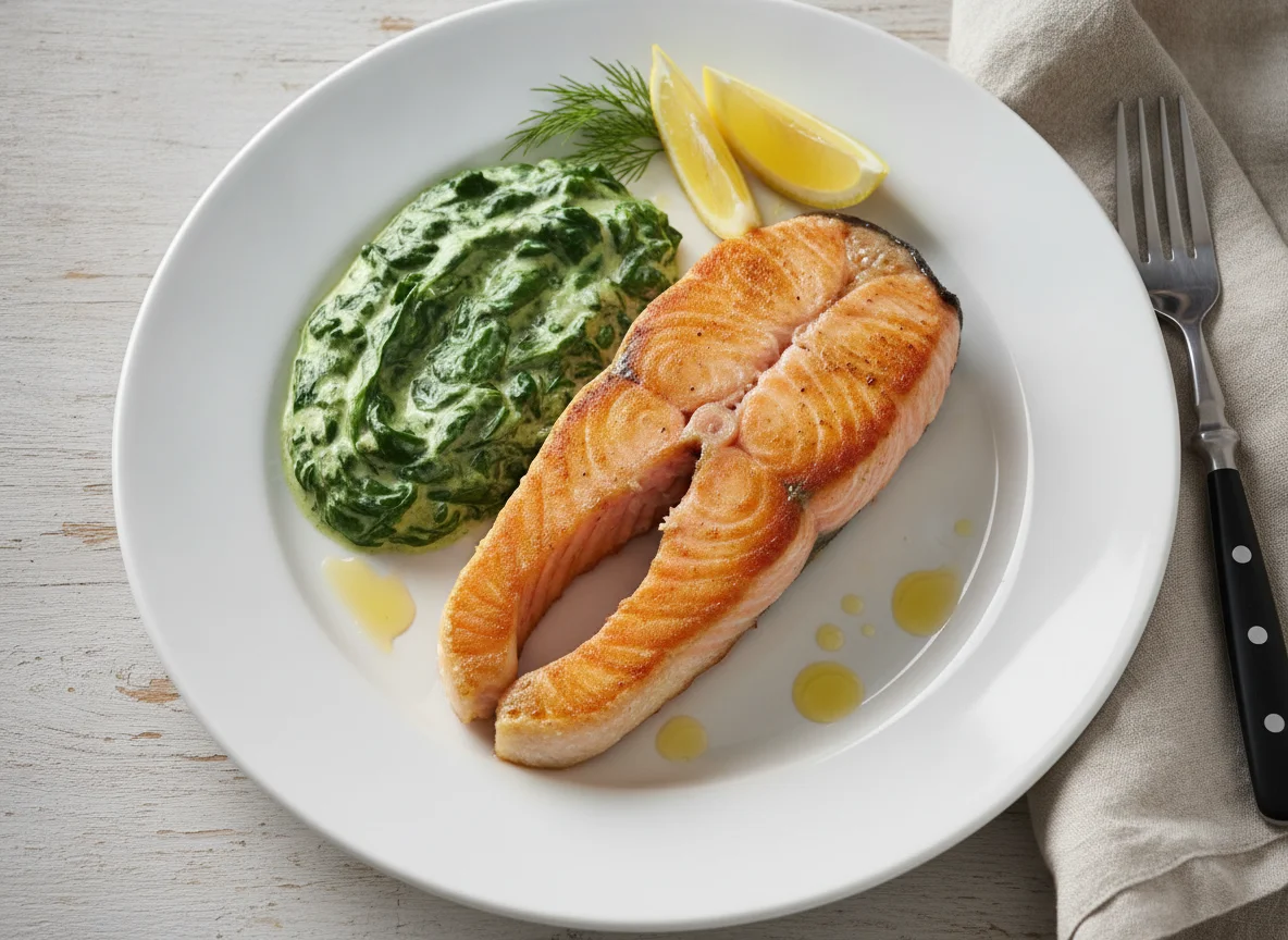 Gebratenes Lachsfilet mit Rahmspinat photo
