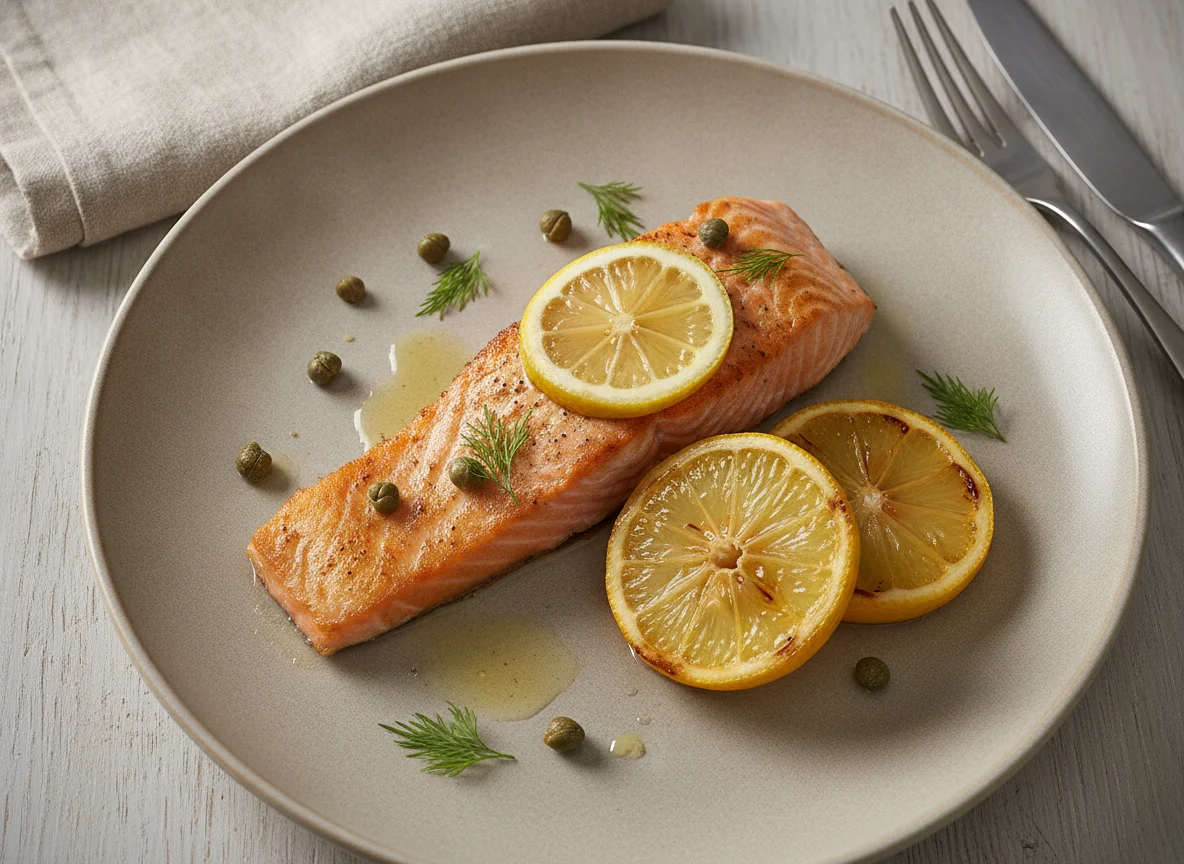 Gebratenes Lachsfilet mit Zitrone photo