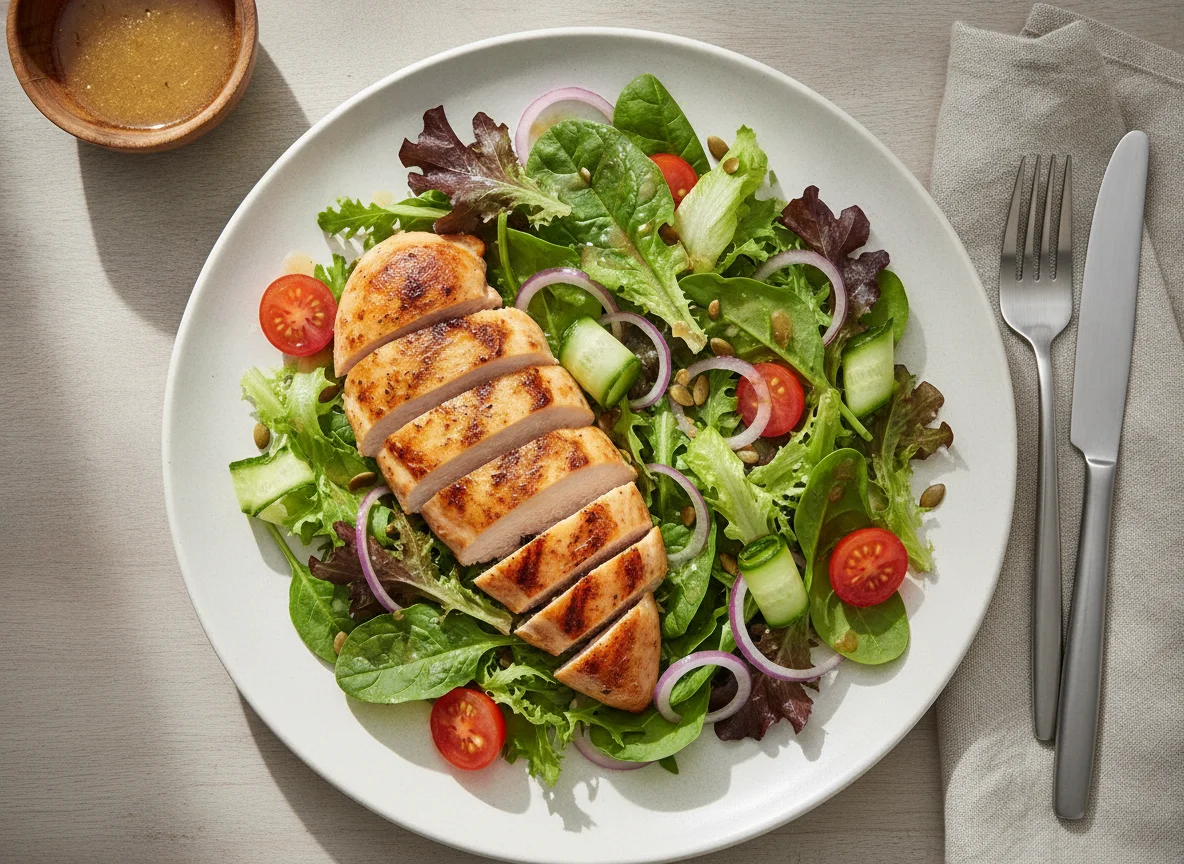 Gebratenes Poulet mit gemischtem Salat photo