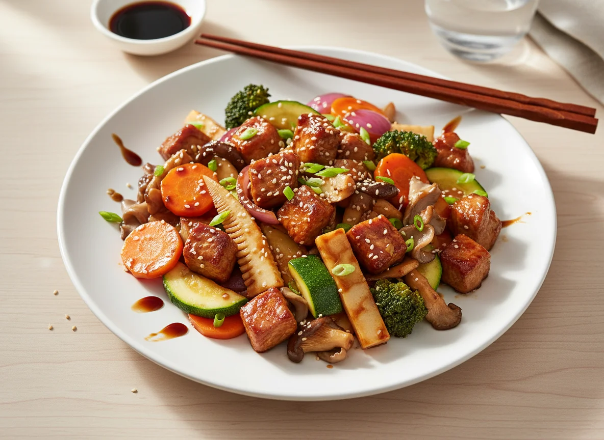 Gebratenes Schweinefleisch mit Gemüse photo