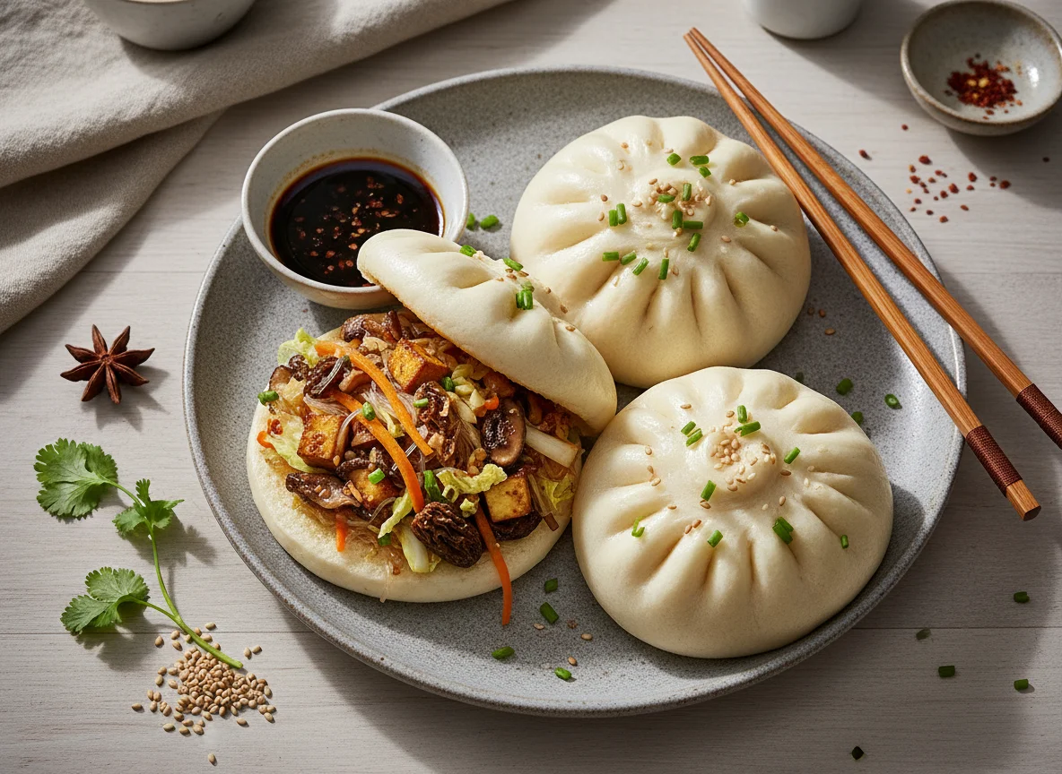 Gedämpfte Bao Brötchen mit Gemüsefüllung photo