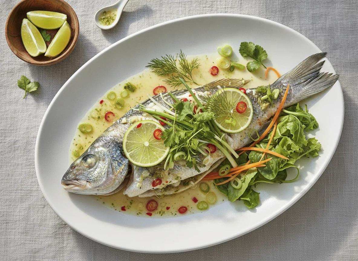 Gedämpfter Fisch mit Limette und Kräutern photo