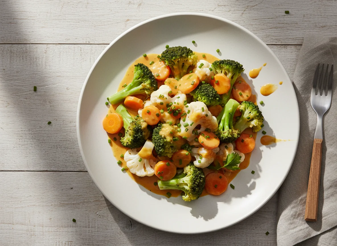 Gedämpftes Gemüse mit Sauce photo