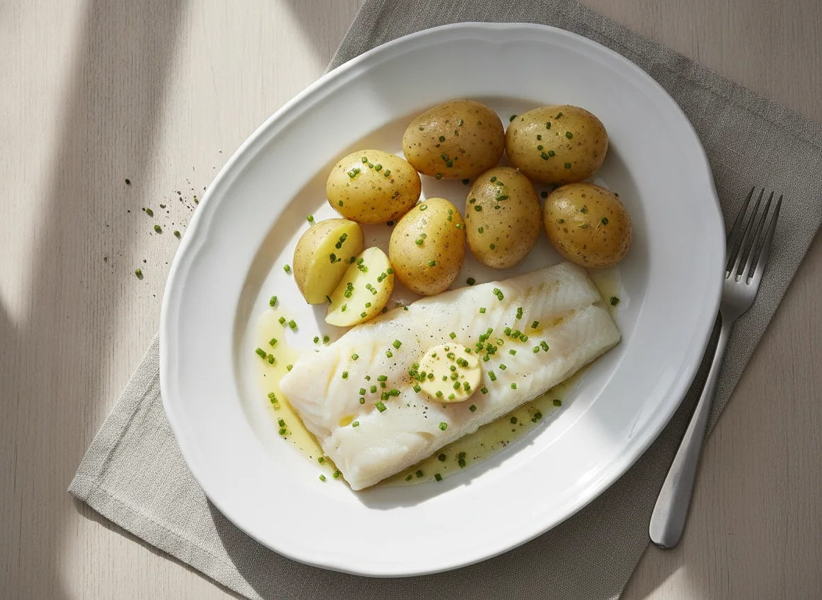 Gedünsteter Fisch mit Salzkartoffeln photo