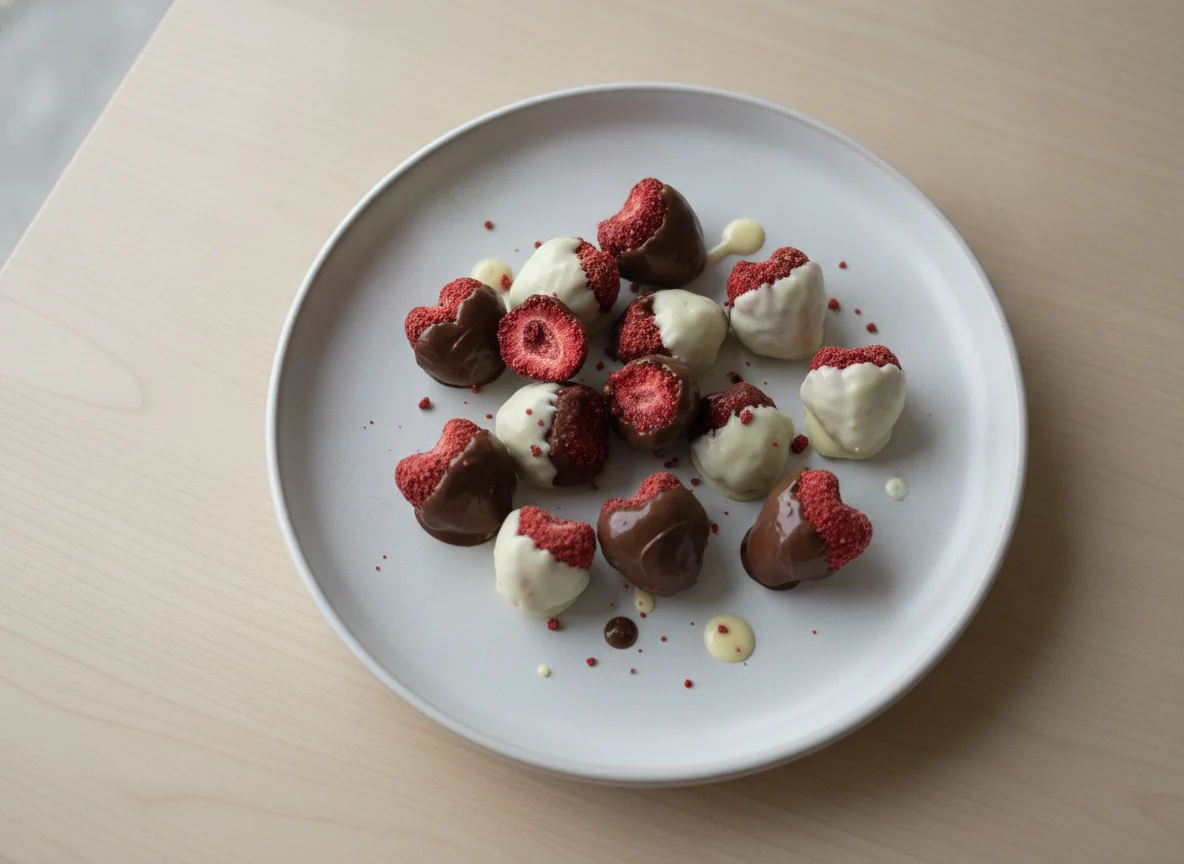 Gefriergetrocknete Erdbeeren in Schokolade photo